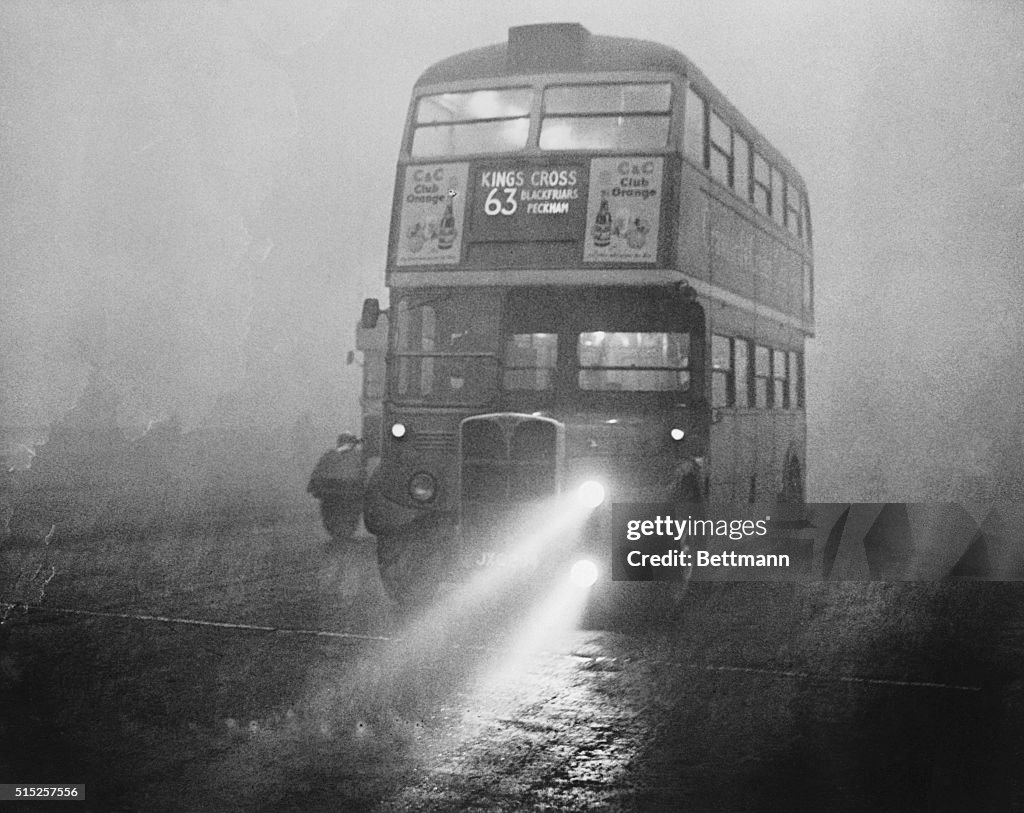 Double-Decker Bus in Fog