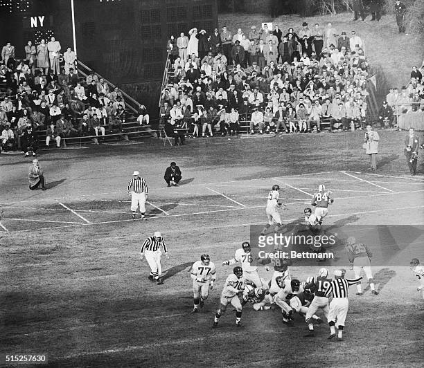 December 27 Baltimore Stadium, Maryland: Johnny Unitas of Baltimore Colts, passing in the 2nd quarter during Pro Title game against the New York...