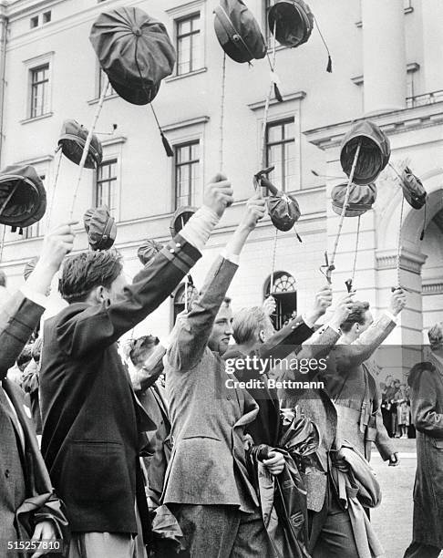 Princely Cheers. Oslo, Norway: Prince Harald joins his fellow high school students in cheering his own family as they pass the royal palace. The rest...