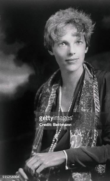 Amelia Earhart , American aviatrix. She was the first woman to fly across the Atlantic Ocean.