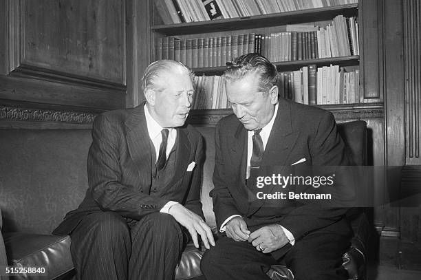 MacMillan confers with Tito. New York, New York: British prime minister Harold MacMillan meets with Yugoslavian president Marshal Tito in the...