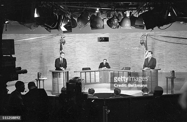 Washington, DC- This is a general view of the set for the second of the "Great Debates" over the television by Sen. John F. Kennedy, left podium, and...