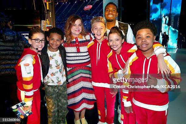 Actors Madisyn Shipman, a trophy presenter, Amy Poehler, Thomas Kuc, Kel Mitchell, Cree Cicchino and Benjamin Flores Jr. Attend Nickelodeon's 2016...