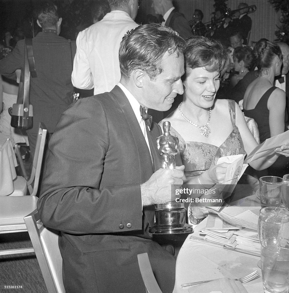 Charlton Heston with Wife and Oscar