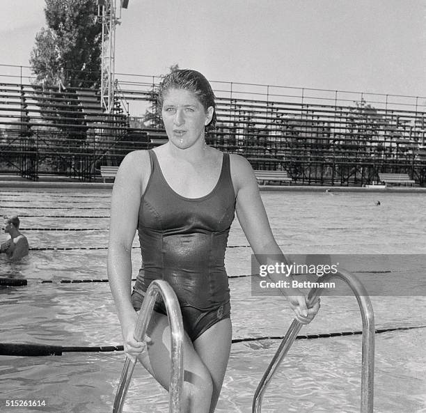 Rome: 1960 Olympics. Dawn Fraser, Australia at poolside before start of the Olympics.