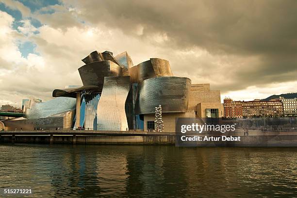 Bilbao Guggenheim museum with titanium façade and nice architecture made by the architect Frank Gehry. Basque Country, Europe.