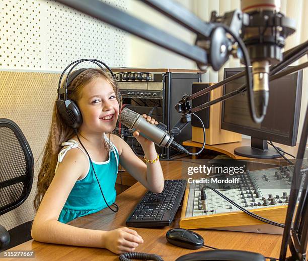 cheerful radio dj in live - radio dj stock pictures, royalty-free photos & images