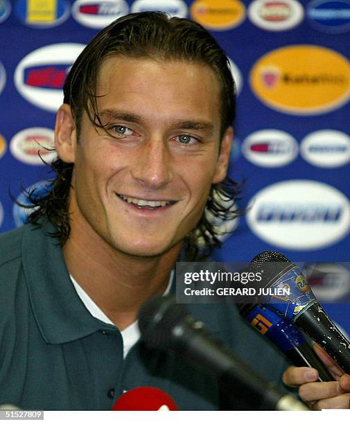 Italian midfielder Francesco Totti addresses to reporters during a press conference at the Sendai Stadium 05 June 2002. Italy, who is grouped with...