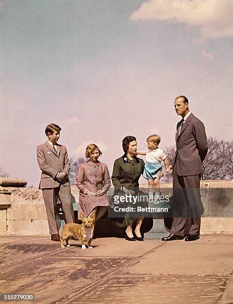 Balmoral, Scotland: The Royal family at Balmoral Castle during visit, October 1960. Prince Charles, Queen Elizabeth, Prince Andrew, Prince Phillip,...