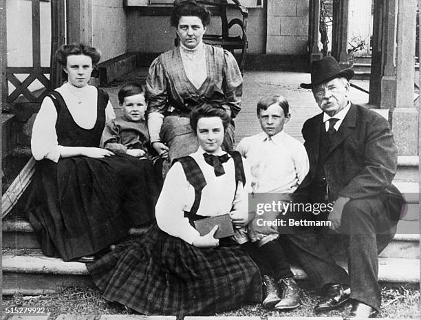 The Cleveland family, left to right: Esther, Francis, mother Frances Folsom, Marion, Richard, and former President Grover Cleveland.