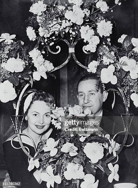 Olivia and Husband on Eve of Their Wedding. Paris, France: On the eve of their wedding American actress Olivia de Havilland and her husband to be,...