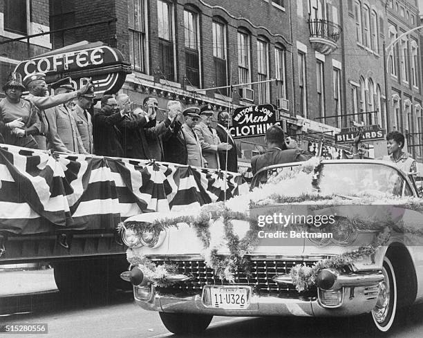 Nashville, Tennessee: Wilma Rudolph , Olympic star, being welcomed by parade after returning from Olympics.