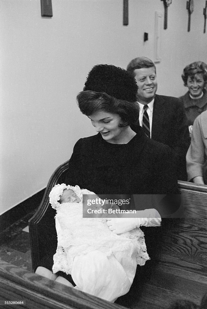 Jackie Kennedy Holding John Jr Wearing Baptismal Gown