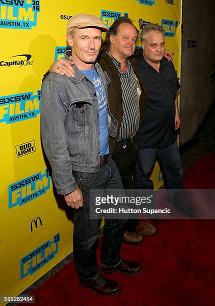 Actors Toby Huss, Larry Fessenden, and Tommy Nohilly attend the premiere of "In the Valley of Violence" during the 2016 SXSW Music, Film +...