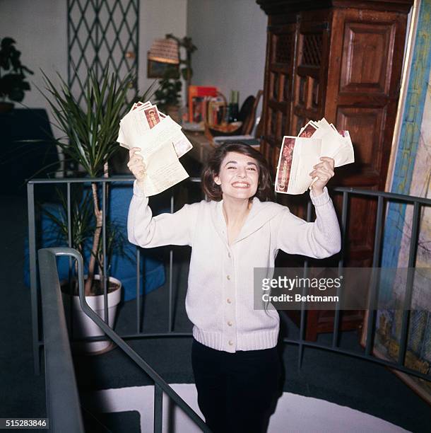 Anne Bancroft, in her Greenwich village apartment, as she reacted to the news of winning the Oscar.