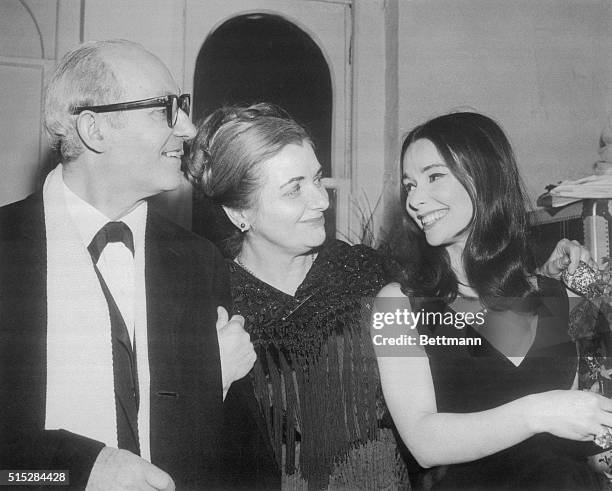 Proud parents Mr. And Mrs. Lee Strasberg congratulate daughter Susan Strasberg who is starring in Zeffirelli's production of The Lady of the...