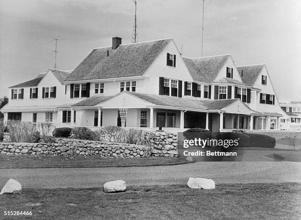 President Kennedy used the home of his father at Hyannis Port for a meeting with Canadian Prime Minister Lester B. Pearson. Shown is the home of...