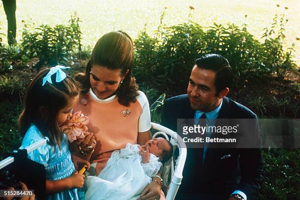 Rome. King Constantine of Greece and his Danish born wife, Queen Anne Marie, present their newly born son Prince Nicholas to the press in the garden...