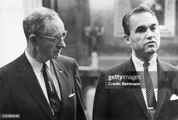 Governor George Wallace, right, and Albert Boutwell are pictured during a meeting to discuss Wallace's reported plans to withdraw some 300 State...