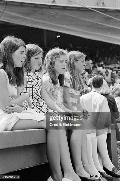 Maria Shriver, Courtney Kennedy, Caroline Kennedy, and Sydney Lawford at the dedication ceremonies at Robert F. Kennedy Memorial Stadium.