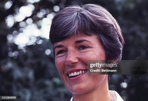 Seabrook, Texas: Mrs. Janet Armstrong, wife of Apollo 11 Commander, Neil A. Armstrong, holds a press conference July 20th, after her husband and...