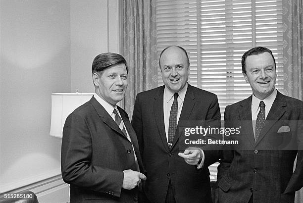 Washington: Helmut Schmidt, Floor Leader of the German Social Democratic Party, calls on Defense Secy Melvin Laird of the Pentagon. At right is...