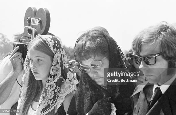 Roman Polanski walks with his mother-in-law Gwendolyn Tate and her younger daughter at the funeral of his wife Sharon Tate. Tate and 4 others were...