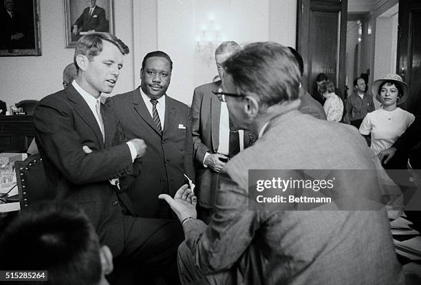 Attorney General Robert Kennedy, leadoff witness before the House Judiciary Committee's hearings on President Kennedy's strong Civil Rights Bill,...