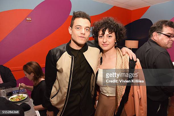 Actors Rami Malek and Alia Shawkat attend a dinner hosted by Entertainment Weekly celebrating Mr. Robot at the Spotify House in Austin, TX during...