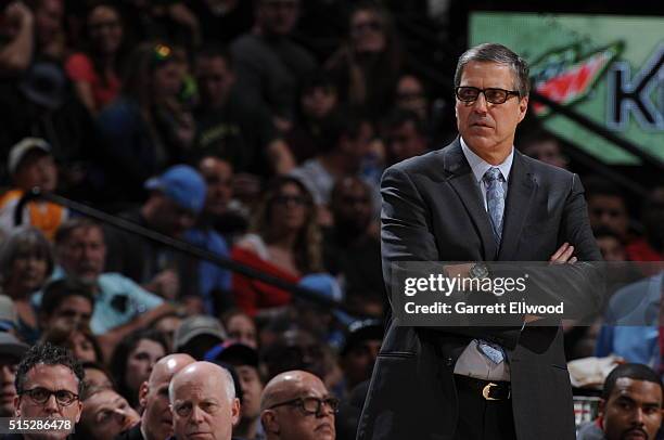 Head Coach Randy Wittman of the Washington Wizards looks on during the game against the Denver Nuggets on March 12, 2016 at the Pepsi Center in...