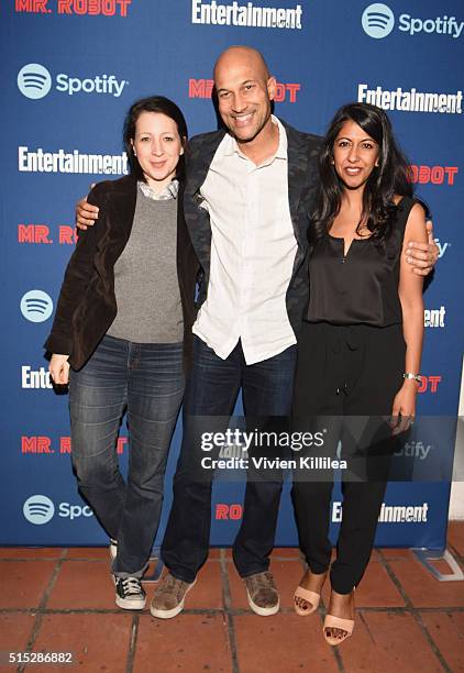 Producer Elisa Pugliese, actor Keegan Michael-Key and Deputy Editor of Entertainment Weekly Meeta Agrawal attend a dinner hosted by Entertainment...