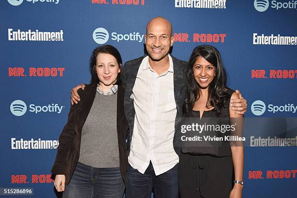 Producer Elisa Pugliese, actor Keegan Michael-Key and Deputy Editor of Entertainment Weekly Meeta Agrawal attend a dinner hosted by Entertainment...