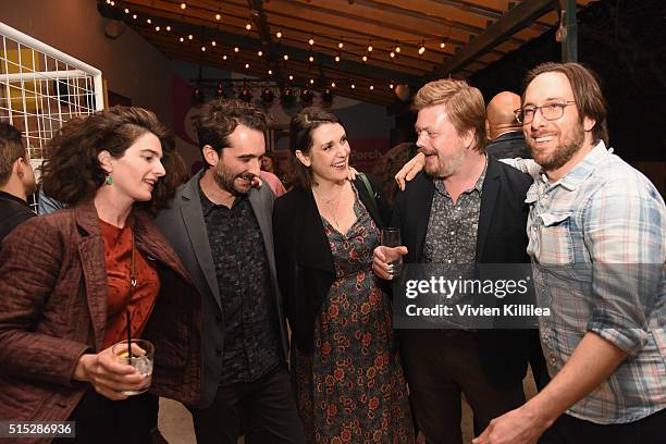 Actors Gaby Hoffmann, Jay Duplass, Melanie Lynskey, Linas Phillips and Timm Sharp attend a dinner hosted by Entertainment Weekly celebrating Mr....