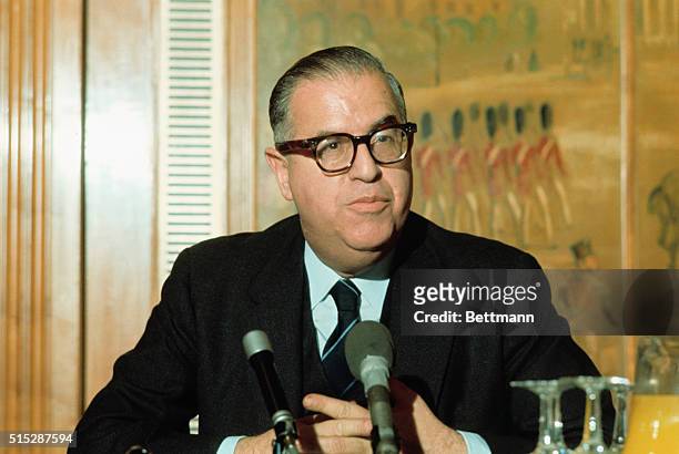 Re-Appraisal of Arab-Israeli Situation. London: Israeli Foreign Minister, Mr. Abba Eban, is speaking during a press conference he gave at the...