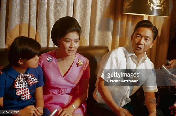 Manila: Philippines President Ferdinand E. Marcos and his family are shown during interview with foreign and local newsmen at Malacanang Palace here...