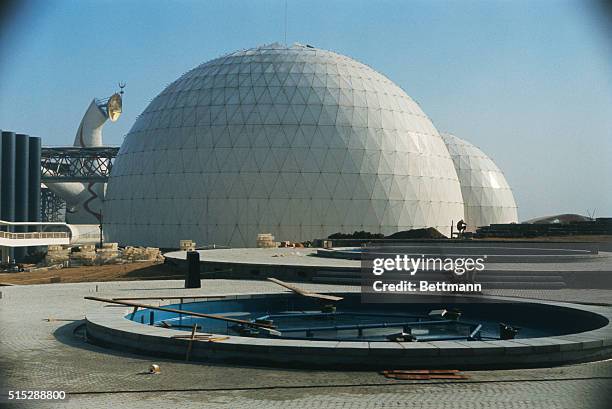 Osaka, Japan: The white domes mark the French Pavilion of Expo '70, due to open March 15th.