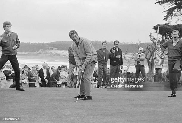 Pebble Beach, California: Dean Martin is a bull of confidence as he makes this putt, , on 15th green at Cypress Point course during opening round of...