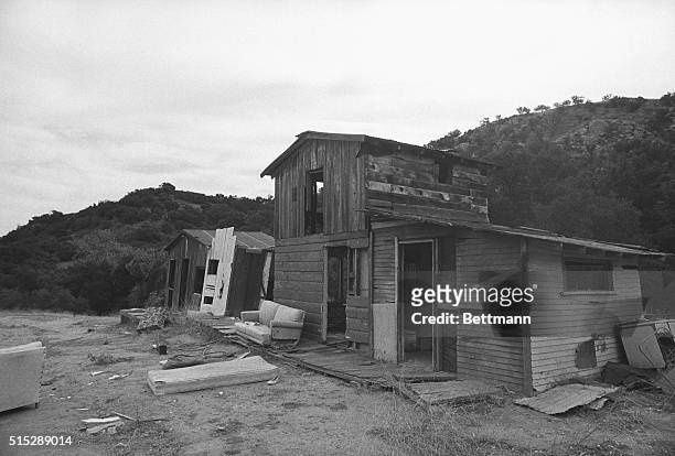 This is a typical abandoned cabin in Spahn Ranch, a former movie ranch north of Los Angeles, in which members of a hippie type commune lived at the...
