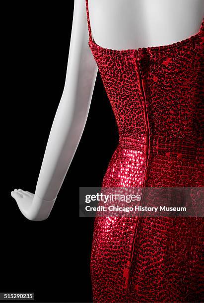 Evening gown, designed by Norman Norell, of red silk jersey covered in sequins, 1962. Shown as part of the Chicago History Muesum's November 2014...