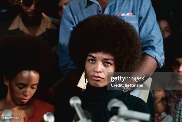 San Jose, Calif.: Angela Davis, militant on trial for alleged activities in connection with Marin County Court shootout, attends her first news...