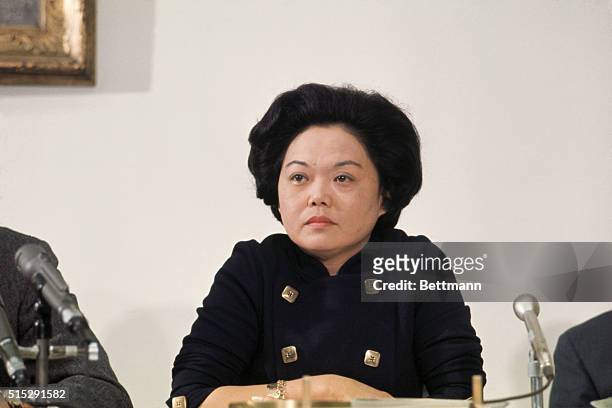 American attorney and politician, Patsy Mink, at a Washington, D.C news conference in which some Democratic liberals moved to turn next week's...