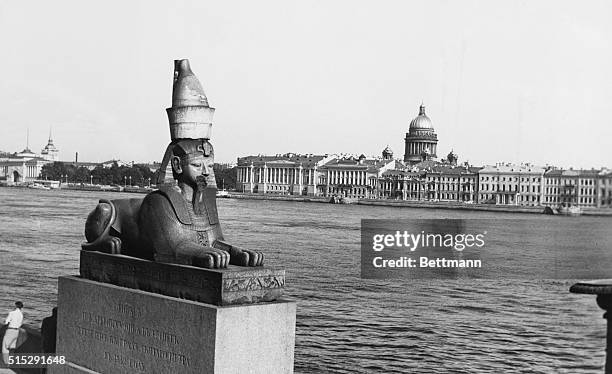 Leningrad, U.S.S.R.: Stately buildings comprising the Admiralty line banks of the Neva River which flows through Russia's second largest city. The...