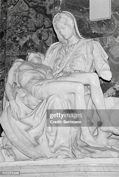 Pieta Damaged. Vatican City, Rome, Italy: Michelangelo's statue of the Pieta after a hammer-wielding man attacked the masterpiece in St. Peter's...