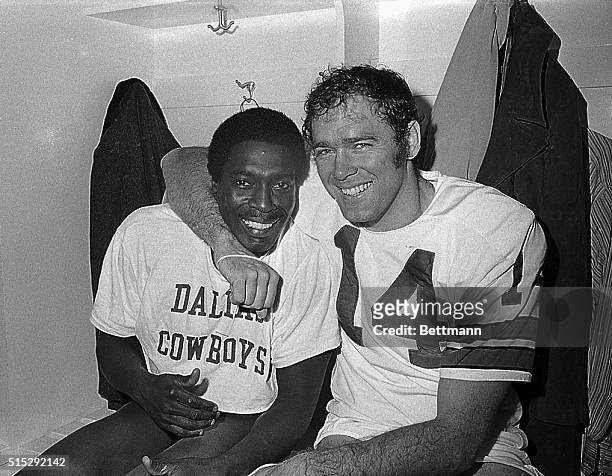 Happy pair in the Dallas Cowboys locker room, Craig Morton , who threw five touchdown passes, four of them to Bobby Hayes, , propelled the Cowboys to...
