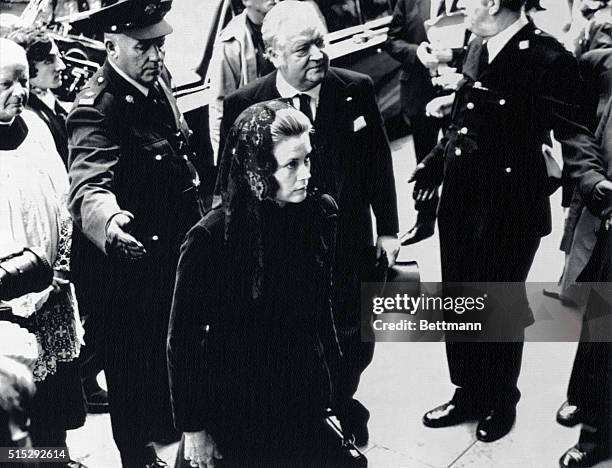 Princess Grace at Funeral. Dublin, Irish Republic: Princess Grace of Monaco arrives at the church, September 2, for the funeral of Eamon de Valera,...