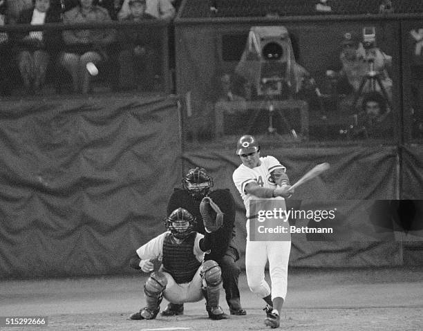 Cincinnati, Ohio: Tony Perez connects for his second home run of Game 5 of the 1975 World series here, in the sixth inning. Two men were on base at...