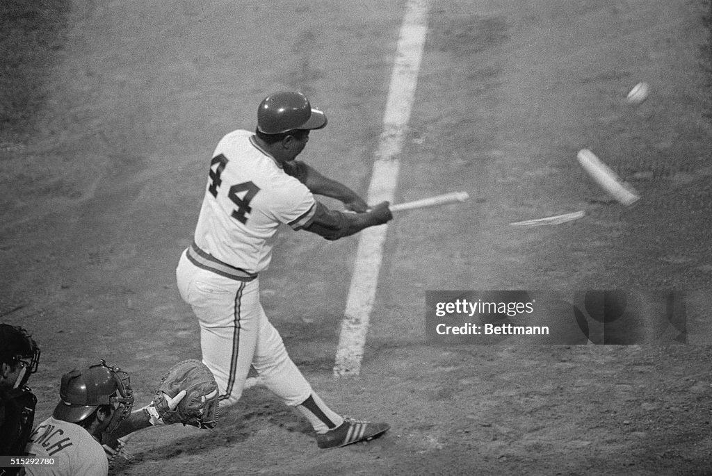 Hank Aaron Shattering Bat During Swing