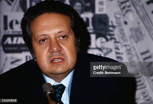 Rome, Italy: Close-up of Mario Soares, Portuguese socialist leader, during a press conference.