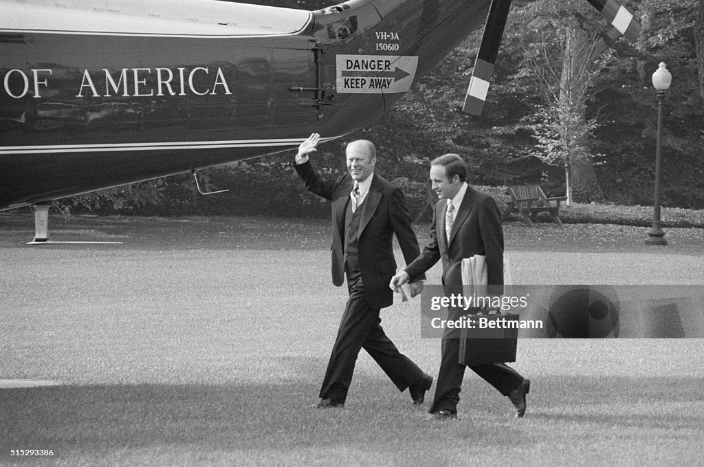 Gerald Ford Waving and Walking with Richard Cheney