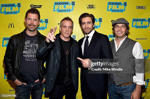 Writer Bryan Sipe, director Jean-Marc Vallee, actor Jake Gyllenhaal and Executive Producer Nathan Ross attend the screening of "Demolition" during...